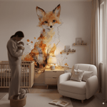 Papier peint panoramique renard aux aguets illustré, dans une chambre d'enfant