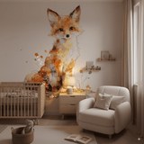 Deuxième vue du papier peint renard aux aguets dans une chambre d'enfant