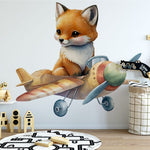 Papier peint panoramique renard avion illustré, dans une chambre de bébé