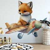 Papier peint panoramique renard avion illustré, dans une chambre de bébé