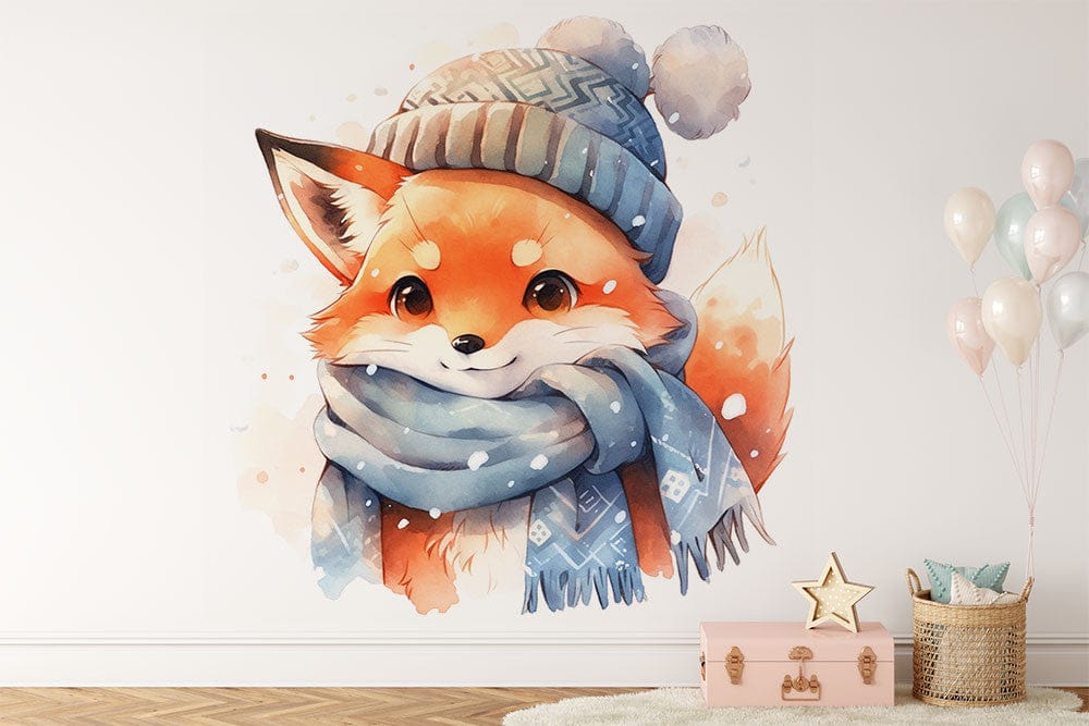 Deuxième vue du papier peint renard bonnet dans une chambre d'enfant