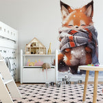 Papier peint panoramique renard illustré, dans une chambre de bébé