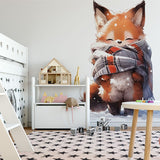 Papier peint panoramique renard illustré, dans une chambre de bébé