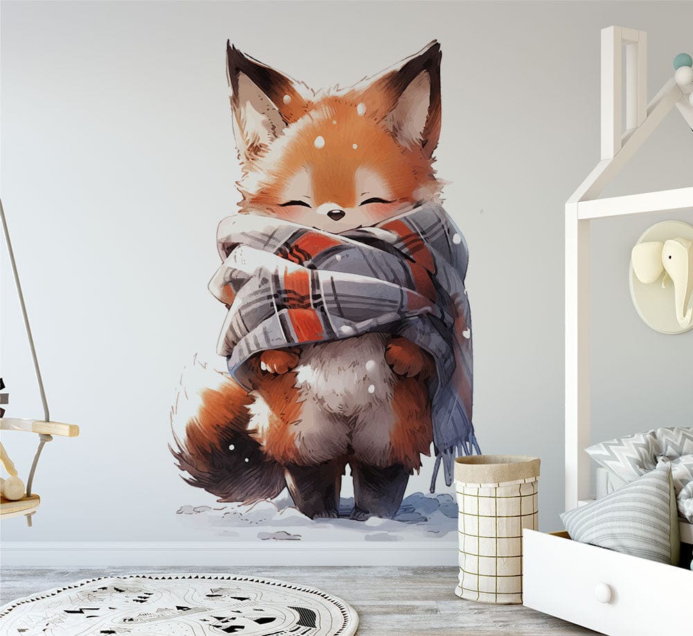 Deuxième vue du papier peint renard dans une chambre de bébé