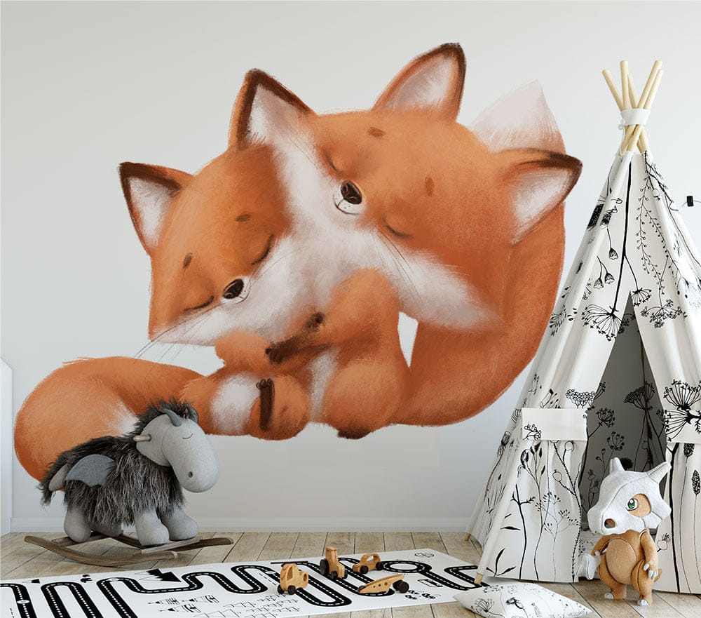 Deuxième vue du papier peint renard couple dans une chambre d'enfant