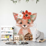 Deuxième vue du papier peint renard couronne de fleurs dans une chambre d'enfant