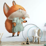 Papier peint panoramique renard fleurs 2 illustré, dans une chambre d'enfant