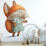 Papier peint panoramique renard fleurs 2 illustré, dans une chambre d'enfant