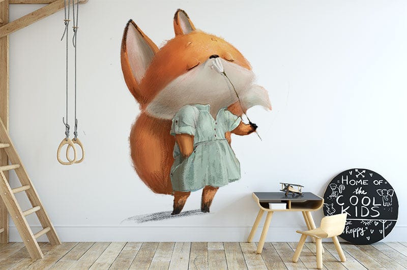 Deuxième vue du papier peint renard fleurs 2 dans une chambre d'enfant
