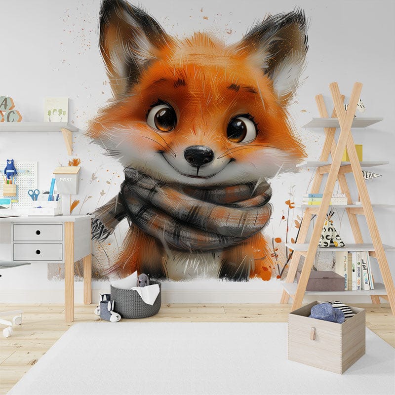 Papier peint panoramique renard joli illustré, dans une chambre d'enfant