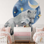 Deuxième vue du papier peint renard lune dans une chambre d'enfant