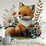 Papier peint panoramique renard mignon champs illustré, dans une chambre d'enfant
