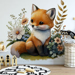 Deuxième vue du papier peint renard mignon champs dans une chambre d'enfant