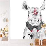 Papier peint panoramique rhinocéros illustré, dans une chambre d'enfant