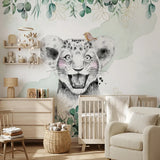 Papier peint panoramique savane appel illustré, dans une chambre d'enfant