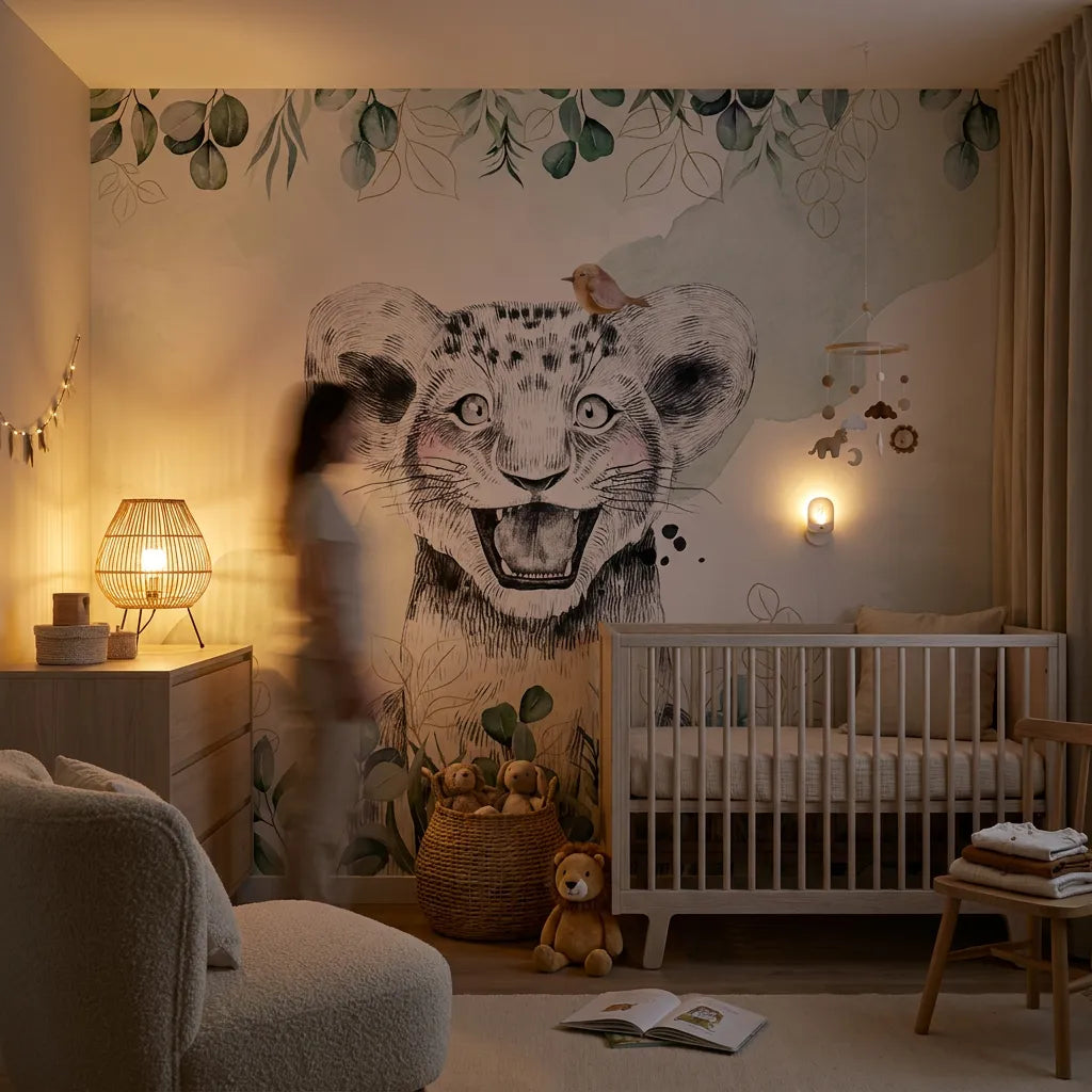 Deuxième vue du papier peint savane appel dans une chambre d'enfant
