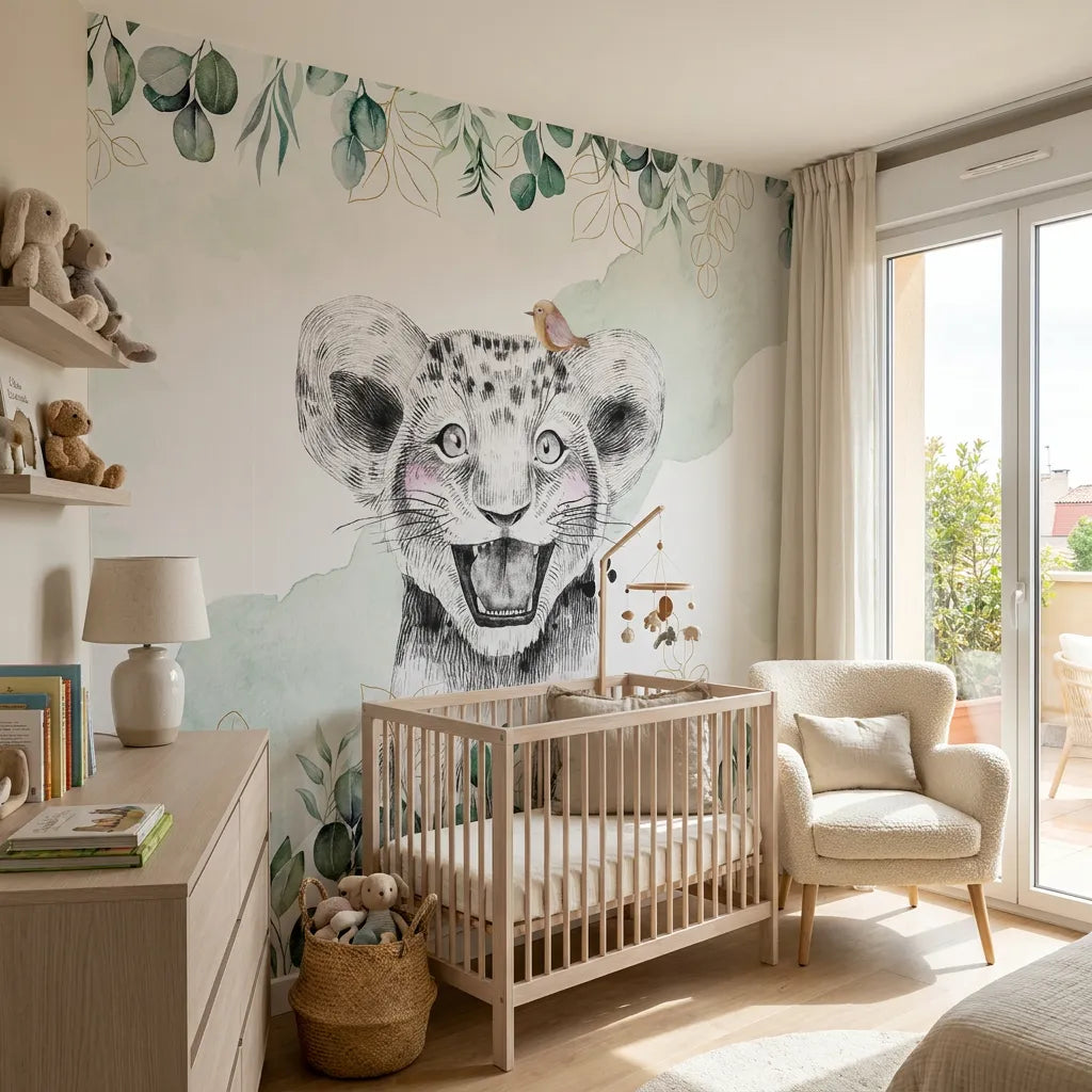 Quatrième vue du papier peint savane appel dans une chambre d'enfant