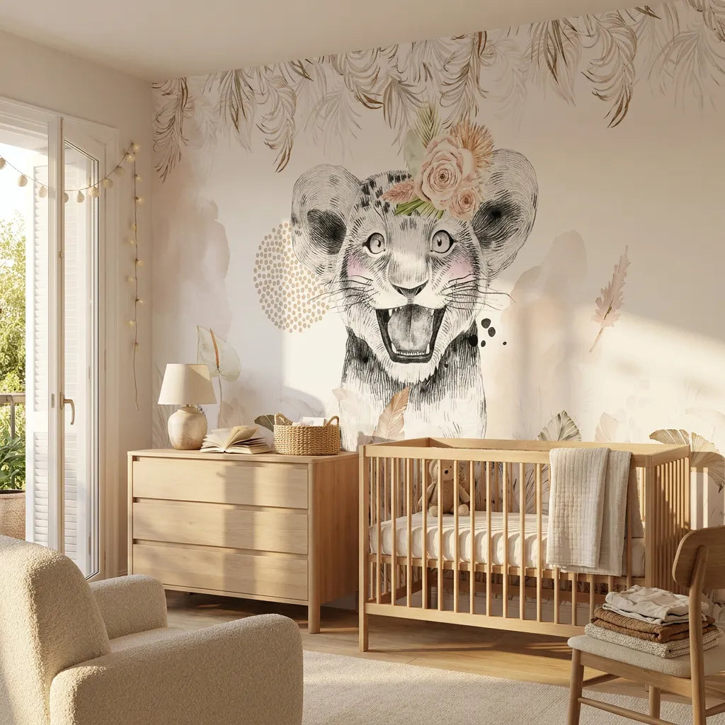 Quatrième vue du papier peint savane éclat doré dans une chambre d'enfant