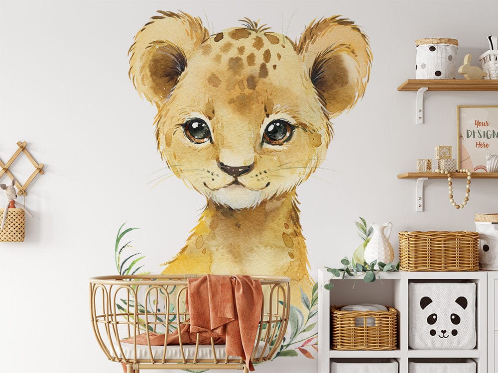 Deuxième vue du papier peint savane lion dans une chambre d'enfant