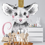 Papier peint panoramique souris illustré, dans une chambre de bébé