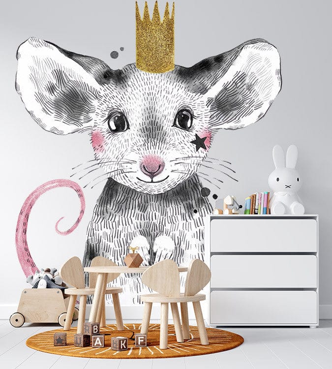 Papier peint panoramique souris illustré, dans une chambre de bébé