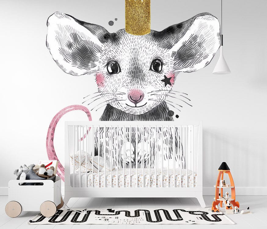 Deuxième vue du papier peint souris dans une chambre de bébé