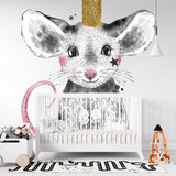 Deuxième vue du papier peint souris dans une chambre de bébé