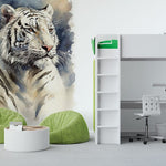Papier peint panoramique tigre aquarelle 2 illustré, dans une chambre d'enfant