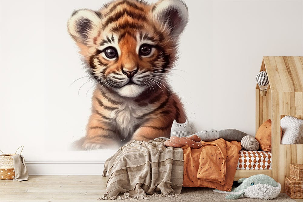 Deuxième vue du papier peint tigre aquarelle dans une chambre d'enfant