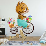 Papier peint panoramique tigre ballade champêtre illustré, dans une chambre d'enfant