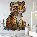 Papier peint panoramique tigre illustré, dans une chambre de bébé