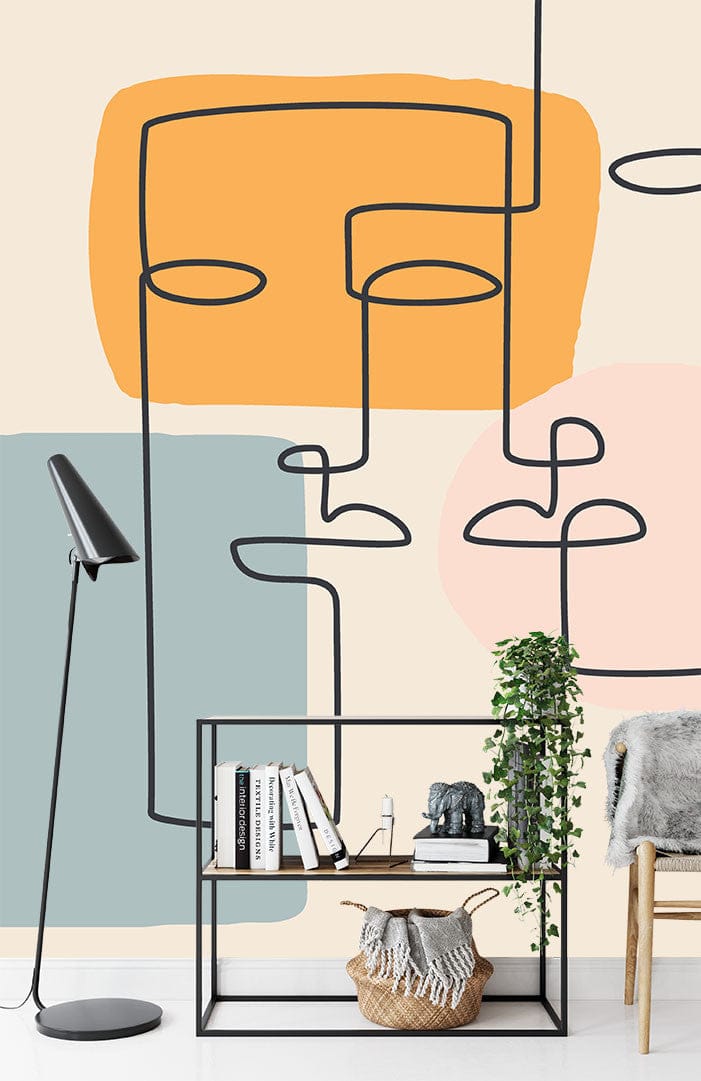 Papier peint panoramique trait esprit illustré, dans une chambre adulte