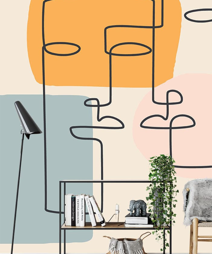 Papier peint panoramique trait esprit illustré, dans une chambre adulte
