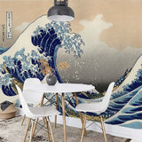 Quatrième vue du papier peint vague japonaise dans une chambre adulte