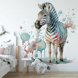 Papier peint panoramique zèbre mignon illustré, dans une chambre d'enfant