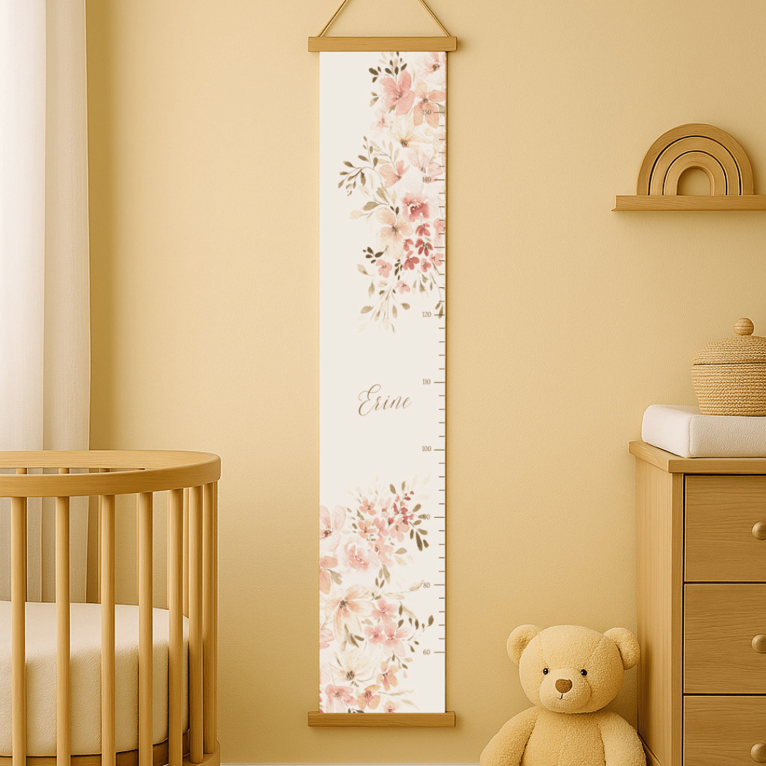 Toise fleurs d'été illustrée, pour mesurer la taille d'un enfant