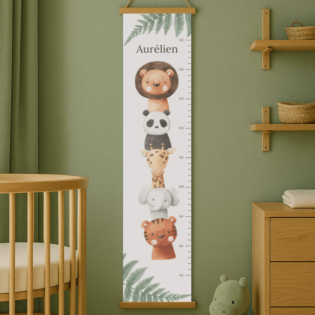 Toise animaux de la jungle illustrée, pour mesurer la taille d'un enfant