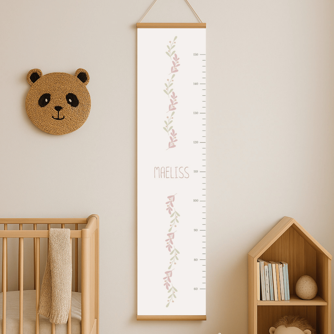 Toise minimaliste fleurs illustrée, pour mesurer la taille d'un enfant