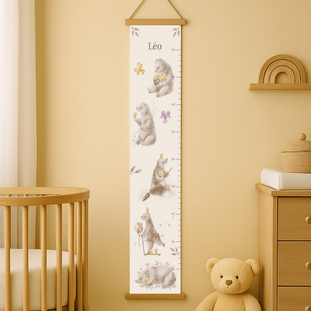 Toise ours et poussins illustrée, pour mesurer la taille d'un enfant